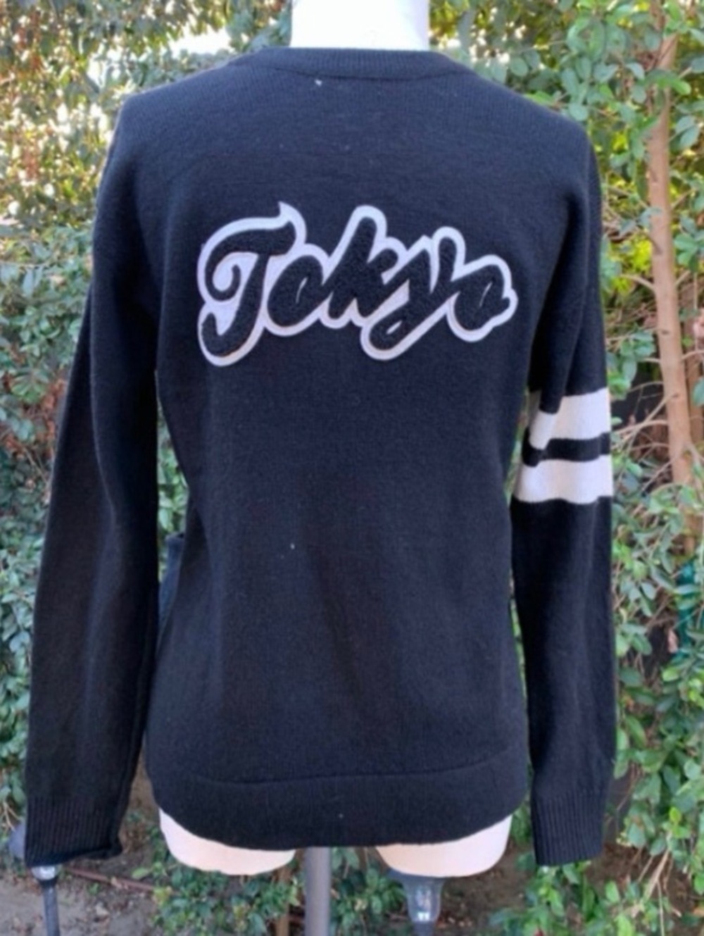 V-Neck Tokyo Letterman Cardigan Black Small Retro Sweater Varsity Preppy